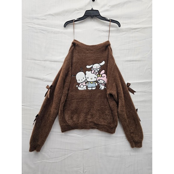 Sanrio Hello Kitty and Friends Brown Fuzzy Cardigan Bows XL KTHK015GLB NWT - Picture 2 of 7